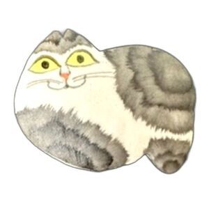 Vintage Hand made Painted Cat Brooch Pin Signed